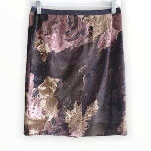 NWT LOFT purple gray artsy floral watercolor pencil skirt size 2P petite new